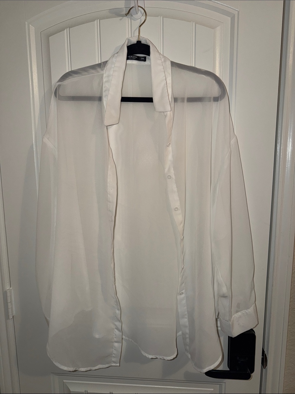 SHEIN White Sheer Button-Up Blouse